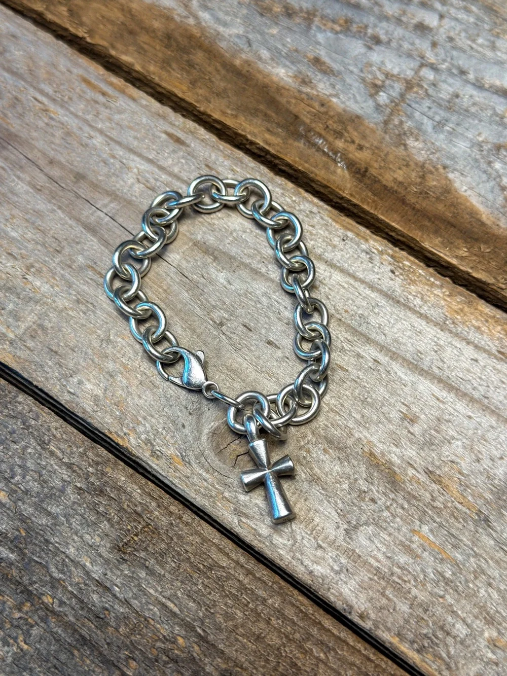 James Avery Retired Sterling Silver Link Bracelet w/ Cross Charm Rare